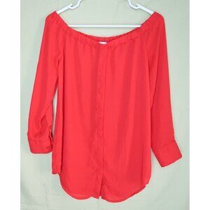 Rose + Olive Blouse Top Red Long Sleeve Off Shoulder Boat Neck Women's Small